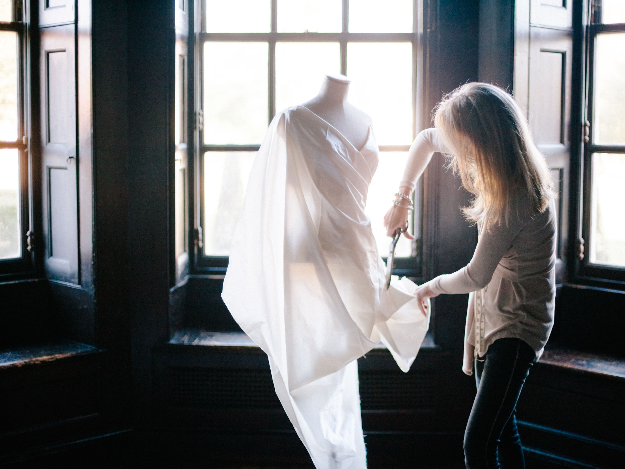 Caroline Arthur designing wedding dress