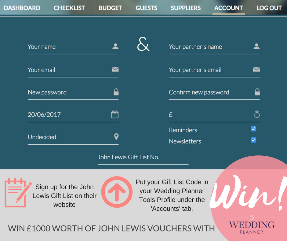 Wedding Planner, John Lewis Gift List, Competition, Wedding Gift List
