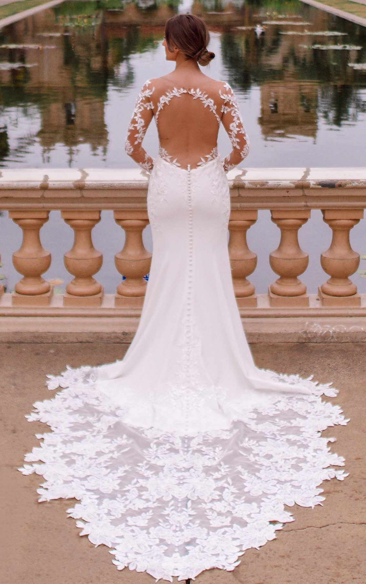 Classic V-Neckline Ballgown Wedding Dress with Lace Back Detail