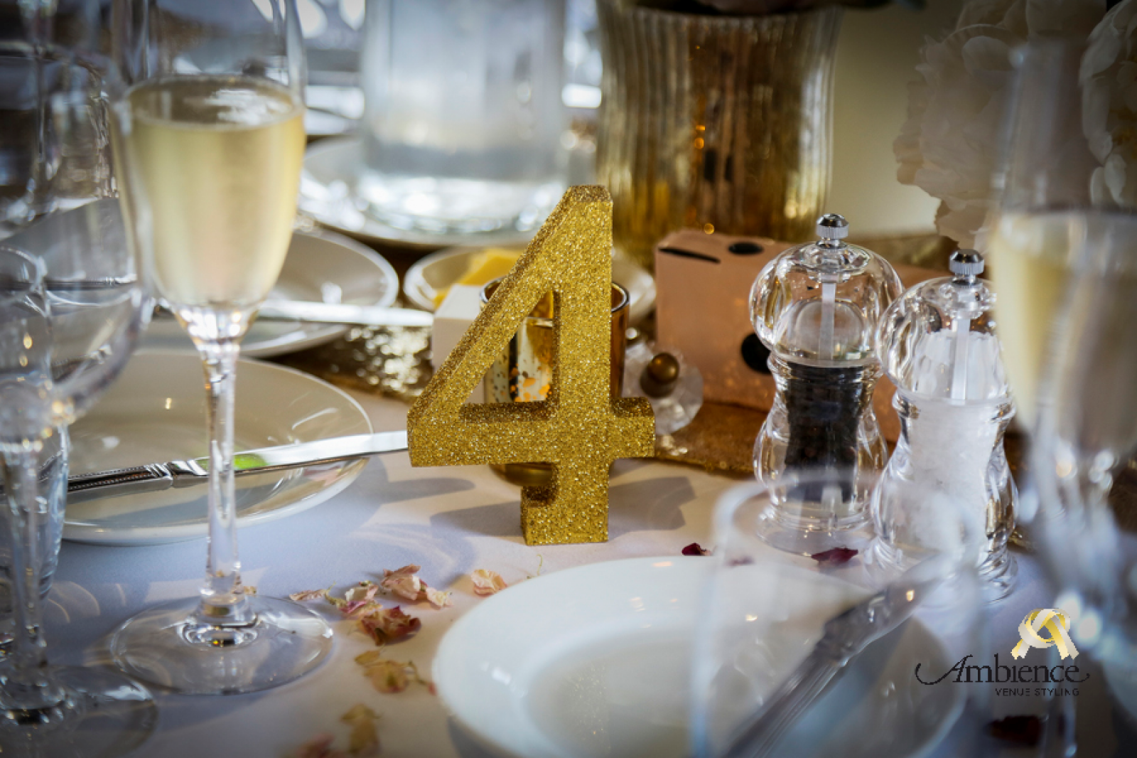 gold glitter wedding table number