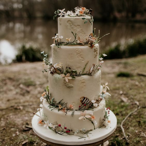 woodland themed wedding cake