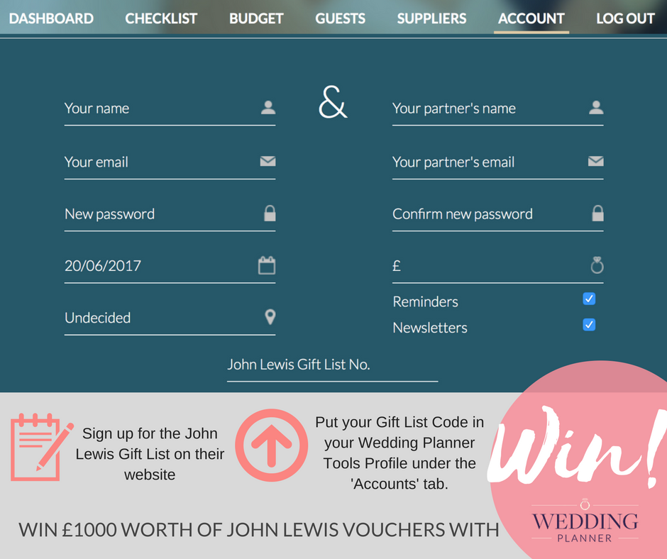 Win! £1000 in John Lewis Vouchers - WeddingPlanner.co.uk