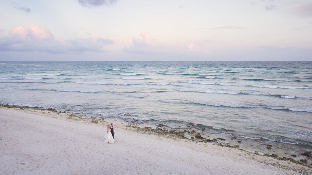 drone wedding, beach wedding