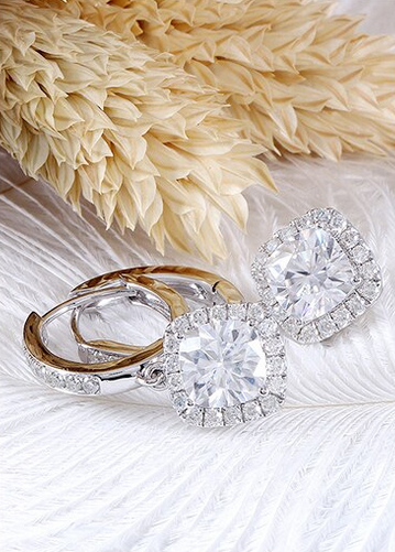 cushion cut moissanite halo drop earrings